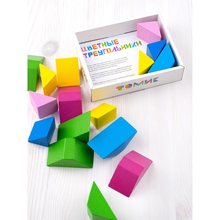 Конструктор деревянный &laquo;Треугольники Цветные&raquo;,16 элементов, 8 карточек с заданиями