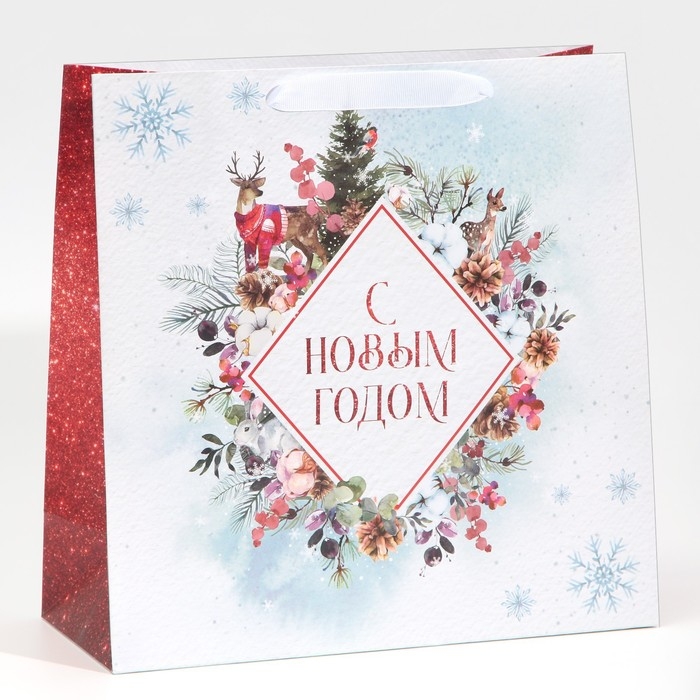 Пакет подарочный новогодний ламинированный квадратный &laquo;Snow&raquo;, 30 х 30 х 12 см, Новый год
