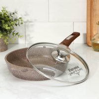 Сковорода &laquo;Гранит&raquo;, d=22 см, съёмная ручка, стеклянная крышка, антипригарное покрытие, цвет коричневый