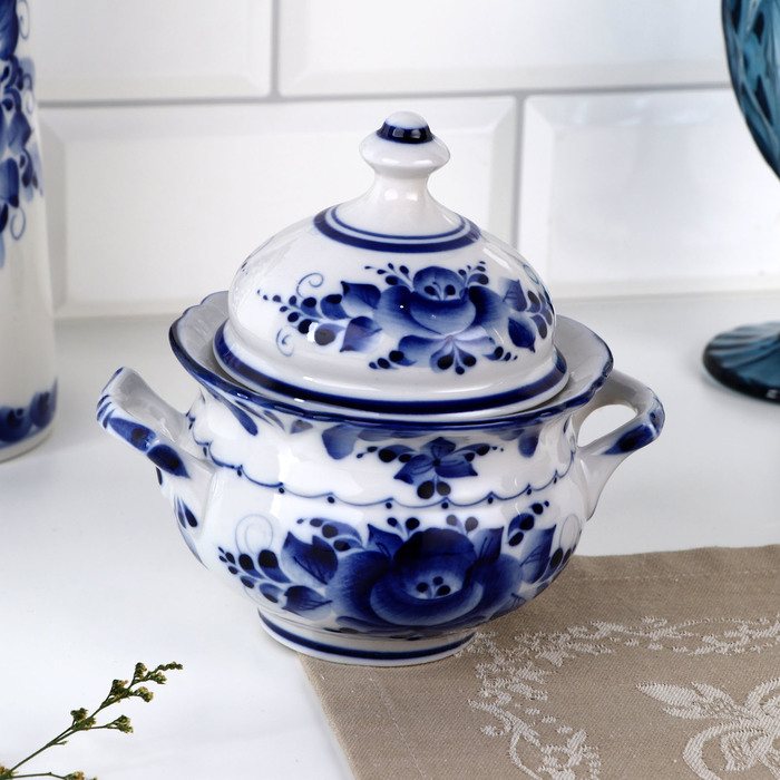 Сахарница &laquo;Бутон&raquo;, 18х13х15 см, гжель