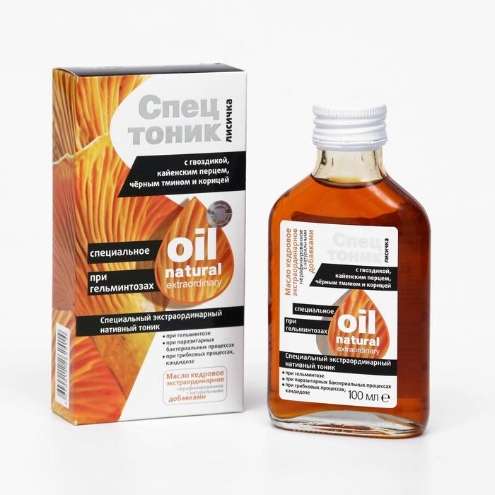Кедровое масло &laquo;Спецтоник лисичка&raquo;, с гвоздикой, кайенским перцем, чёрным тмином и корицей, при гельминтозах, 100 мл