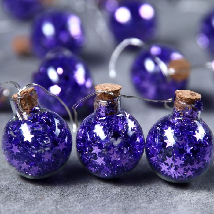 Гирлянда &laquo;Нить&raquo; 1.6 м с насадками &laquo;Синие шарики&raquo;, IP20, серебристая нить, 15 LED, батарейки ААх2 (нет в комплекте), свечение белое