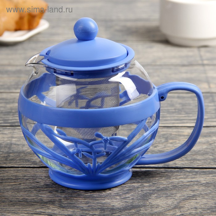 Чайник стеклянный заварочный &laquo;Флора&raquo;, 700 мл, с металлическим ситом, цвет МИКС
