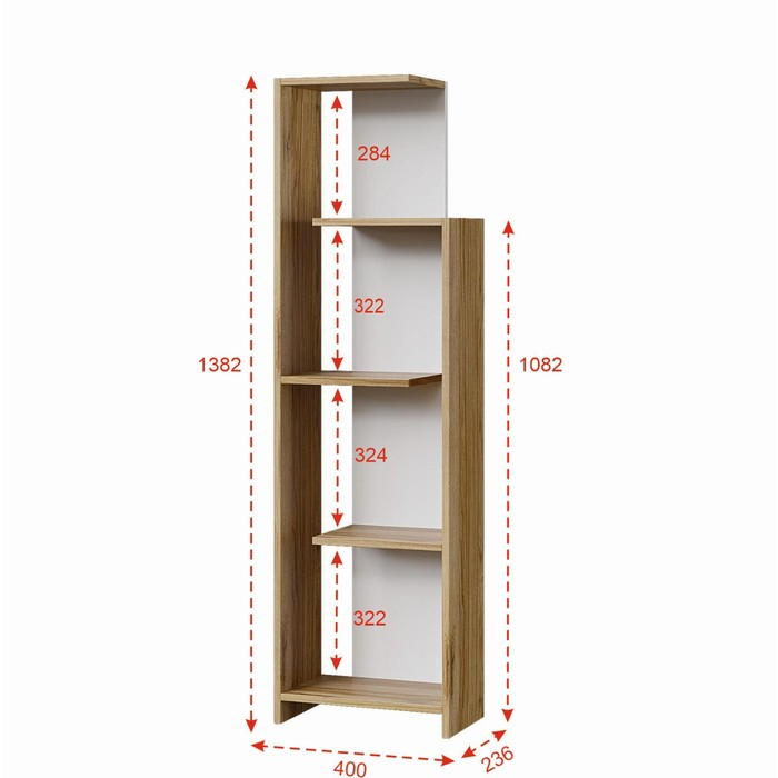 Стеллаж Лайт, 400х236х1382, Белый/Дуб золотой