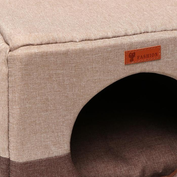 Дом &ndash; трансформер "Квадрат", рогожка, поролон, 43 х 42 х 34 см, бежево-коричневый