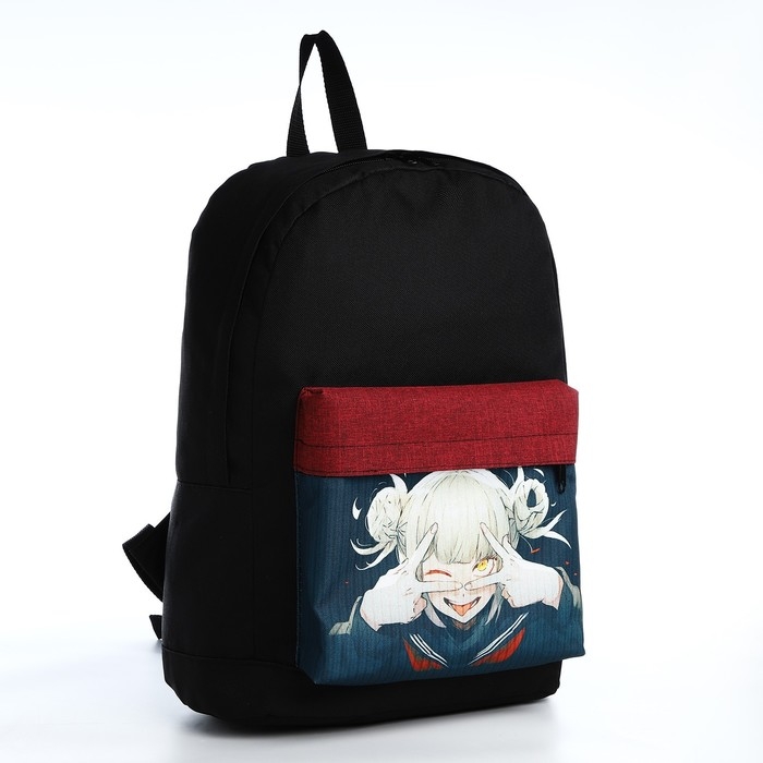 Рюкзак школьный молодёжный &laquo;Аниме&raquo;, 33х13х37, отдел на молнии, н/карман, чёрный, красный