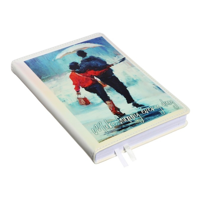 Ежедневник недатированный A5, 160 листов, deVENTE.Couple with umbrella, твёрдая обложка из искусственной кожи с поролоном, 2 ляссе, блок 70 г/м2