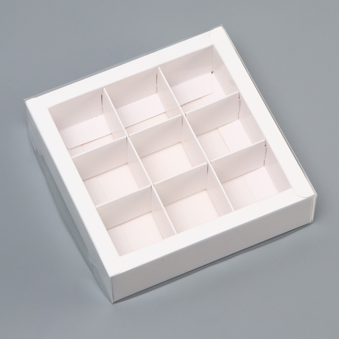 Коробка для 9 конфет, 13,7 х 13,7 х 3,5 см. Кондитерская упаковка