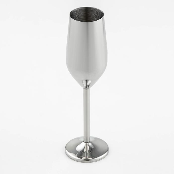 Бокал-флюте из нержавеющей стали, 200 мл, 22&times;6,5 см, для коктейлей, глянцевый, цвет серебряный
