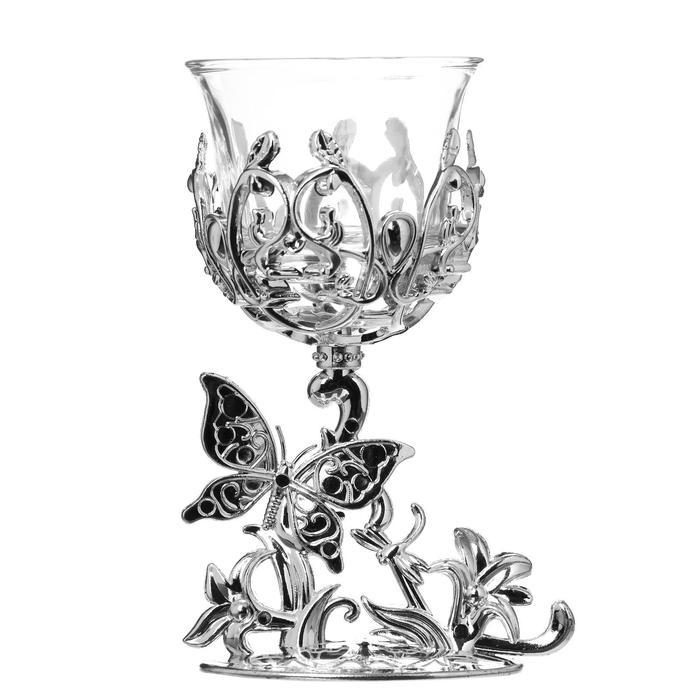 Подсвечник пластик, стекло "Бабочка" серебро 12х7,5х6 см