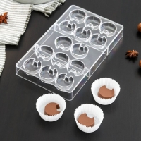 Форма для конфет и шоколада &laquo;Пакман&raquo;, 14 ячеек, 20&times;12&times;2,5 см, ячейка d=3 см, цвет прозрачный