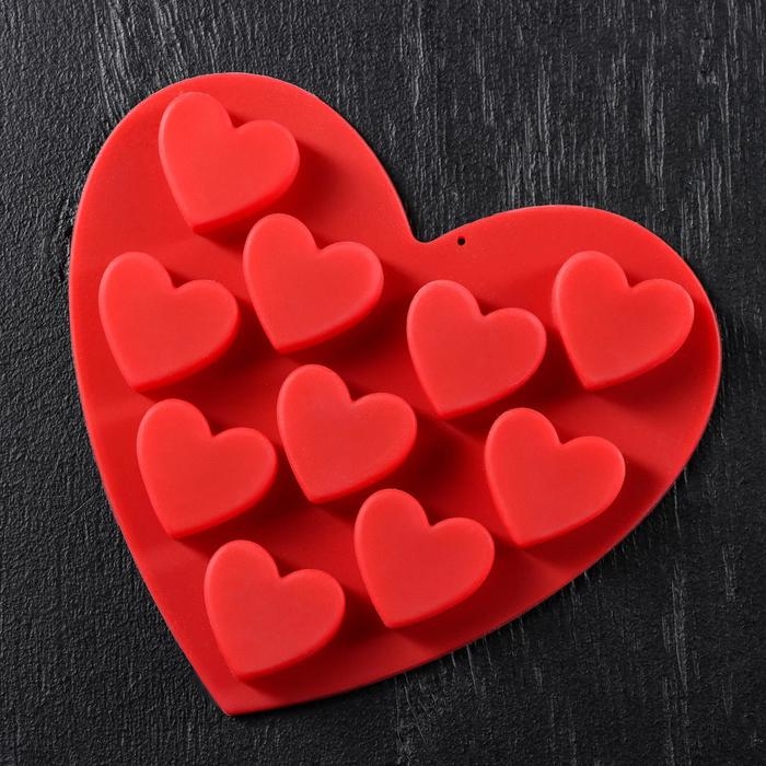 Форма для конфет и шоколада Доляна &laquo;Сердечки&raquo;, силикон, 15&times;14,5&times;1,5 см, 10 ячеек, цвет МИКС