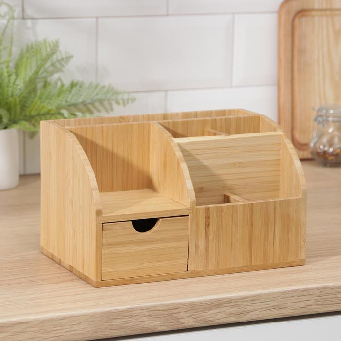 Подставка для специй и столовых приборов, 22,8×15×13,8 см, бамбук Подставка для специй и столовых приборов, 22,8×15×13,8 см, бамбук