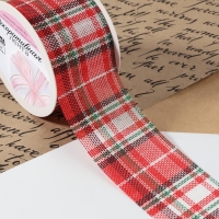 Лента из джута &laquo;Клетка&raquo;, 50 мм, 4,5 &plusmn; 0,5 м, цвет красный/зелёный