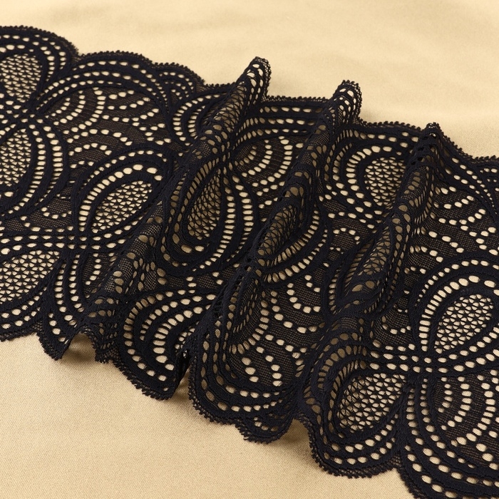 Кружевная эластичная ткань, 180 мм &times; 23 &plusmn; 1 м, цвет чёрный