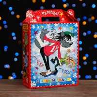 Новый год. Коробка подарочная складная "Ну,погоди!" 17 х 7 х 25 см.