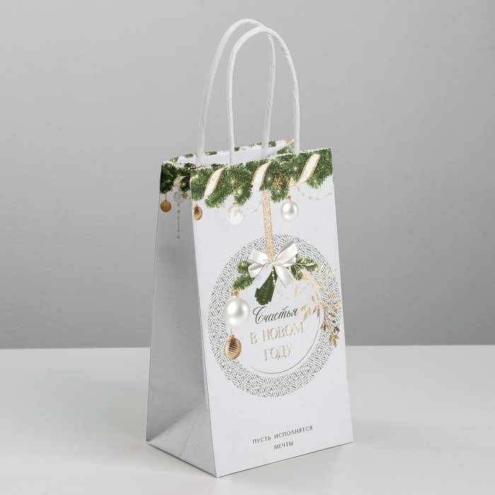 Пакет подарочный новогодний крафтовый &laquo;Мечты&raquo;, 12 х 21 х 9 см, Новый год