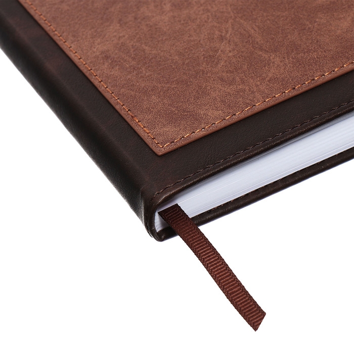 Ежедневник недатированный, А5, 140л, клетка, обл.кожзам, на кнопке, Серый/коричневый