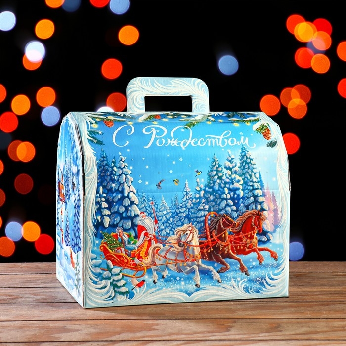 Подарочная коробка "Тройка мчится", 28 х 20 х 25 см. Новый год