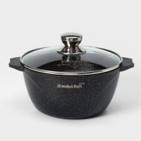 Кастрюля &laquo;Гранит Star&raquo; Induction Pro, 3л, d=22 см, h=11,2 см, стеклянная крышка, индукция, тёмно-синий