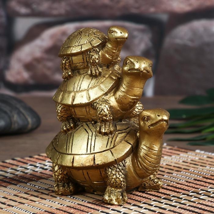Нэцке полистоун под бронзу Нэцке полистоун под бронзу "Черепахи пирамида" 10х5,5х8,5 см