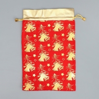 Мешочек подарочный плюш &laquo;Новогодний звон&raquo;, колокольчики, тиснение, 20 х 30 см +/- 1.5 см, Новый год