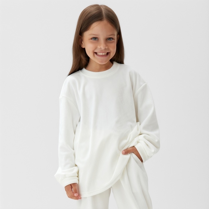 Костюм детский (свитшот, брюки) KAFTAN Plushy р.34 (122-128), белый