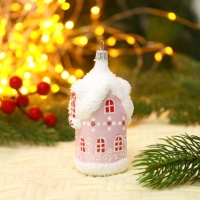 Ёлочная игрушка "Домик" h-9 см, бело-розовый Ёлочная игрушка "Домик" h-9 см, бело-розовый