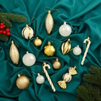 Набор украшений пластик 40 шт "Зимняя радость" бело-золотой