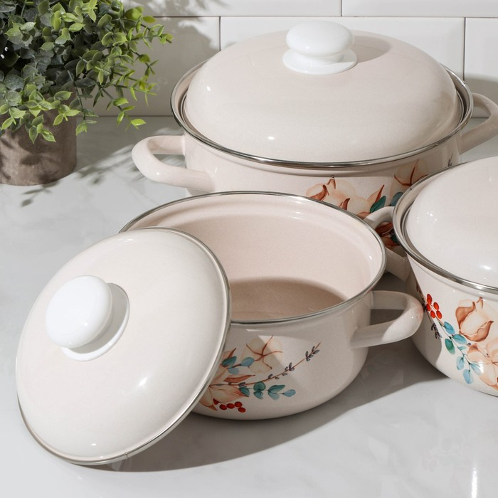 Набор эмалированных кастрюль «Унесенные ветром», 3 предмета: 1.5 л, 2 л, 3 л, индукция Набор эмалированных кастрюль «Унесенные ветром», 3 предмета: 1.5 л, 2 л, 3 л, индукция