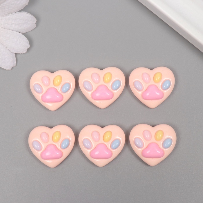 Декор для творчества пластик "Лапка в сердечке" набор 6 ш 2х2,5х0,8 см