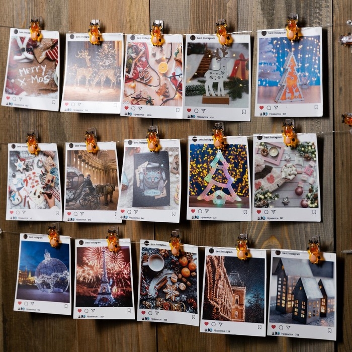 Гирлянда &laquo;Нить&raquo; 2 м роса с насадками &laquo;Прищепки-оленёнок&raquo;, IP20, серебристая нить, 20 LED, батарейки ААх2 (нет в комплекте), свечение тёплое белое