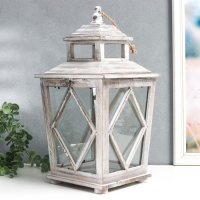 Подсвечник дерево на 1 свечу "Ромб на фонарике" коричневый состаренный 40х20х17 см Подсвечник дерево на 1 свечу "Ромб на фонарике" коричневый состаренный 40х20х17 см