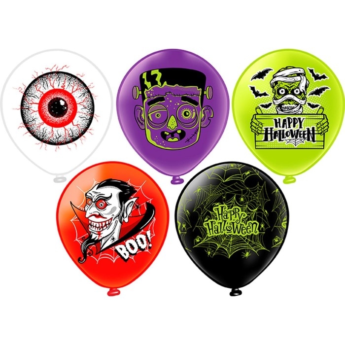 Шар латексный 12" &laquo;Праздник Хеллоуин!&raquo;, шелкография, 2-сторонний, 5 дизайнов, набор 25 шт.