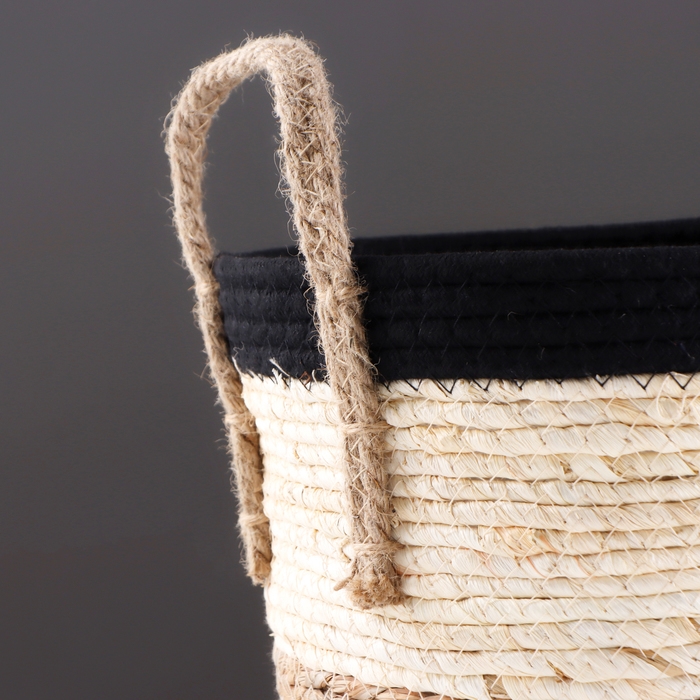 Корзина для хранения "Перу", с ручками, 26 х 22 х 21 см, натуральный, чёрный