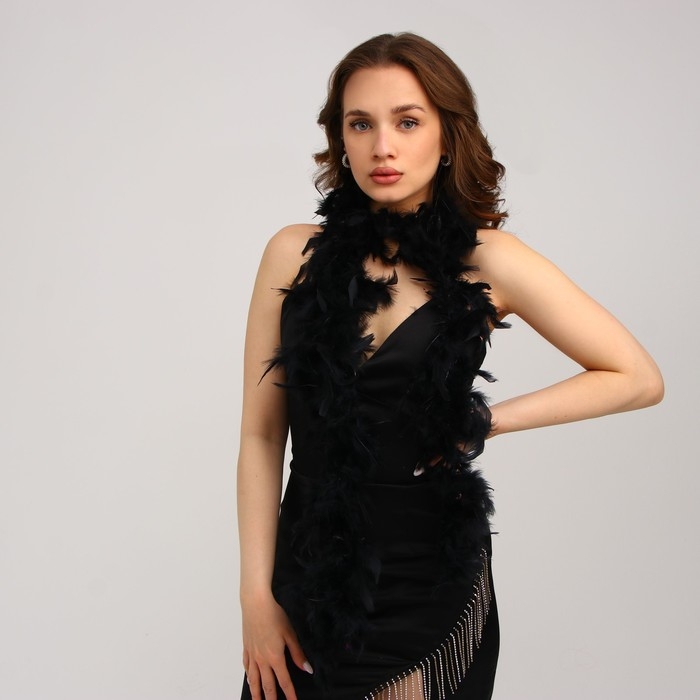 Карнавальный шарф, перо, 1.8 метра, 30 грамм, цвет чёрный Карнавальный шарф, перо, 1.8 метра, 30 грамм, цвет чёрный