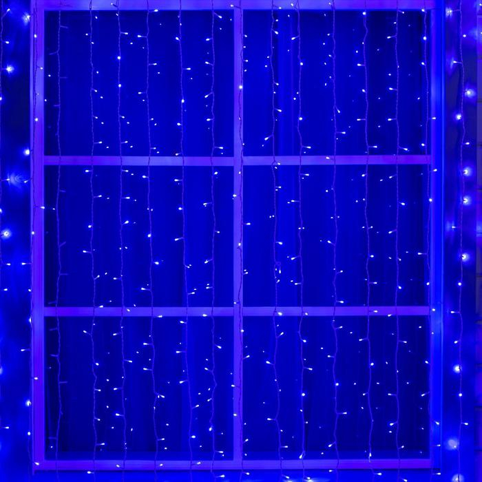 Гирлянда &laquo;Занавес&raquo; 2 &times; 9 м, IP44, УМС, белая нить, 1800 LED, свечение синее, 220 В
