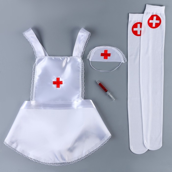 Карнавальный набор &laquo;Медсестра&raquo;: фартук, чулки, головной убор, шприц, р. 40&ndash;46