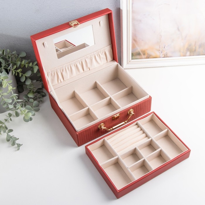 Шкатулка кожзам для украшений Шкатулка кожзам для украшений "Кейс. Текстура" бордовая 24х17,5х9,5 см