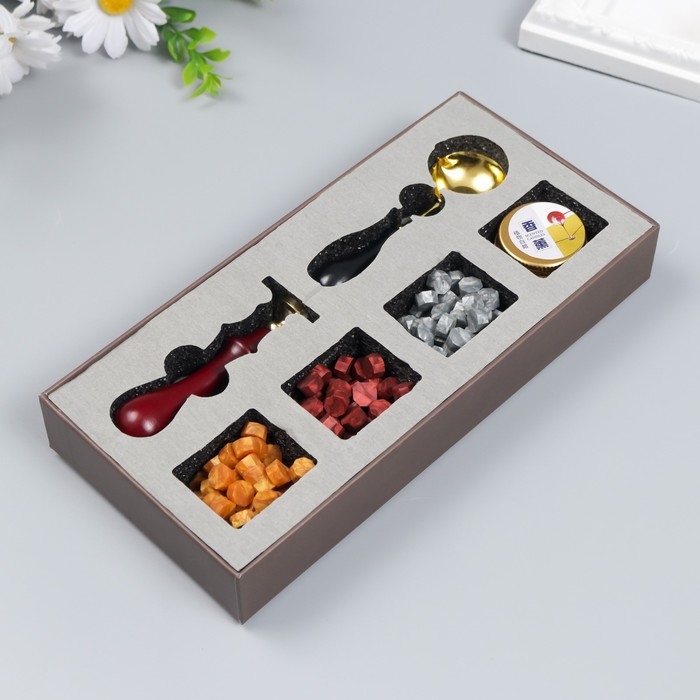 Сургучный набор Сургучный набор "Ажурное сердце" печать, ручка, ложка, воск - 3 цвета, свеча 3,5х11х23 см