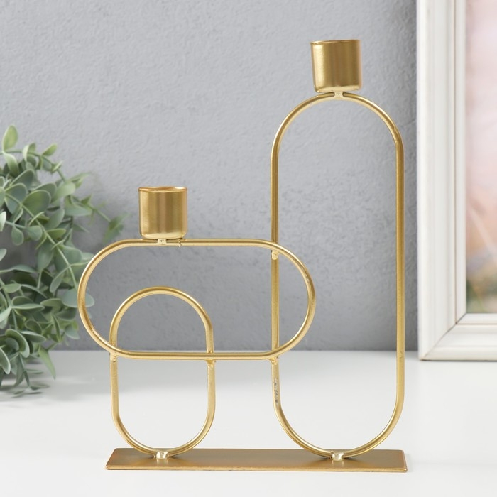 Подсвечник металл на 2 свечи "Геометрия. Плавные линии" золото d=2,3 см 4х17х23 см