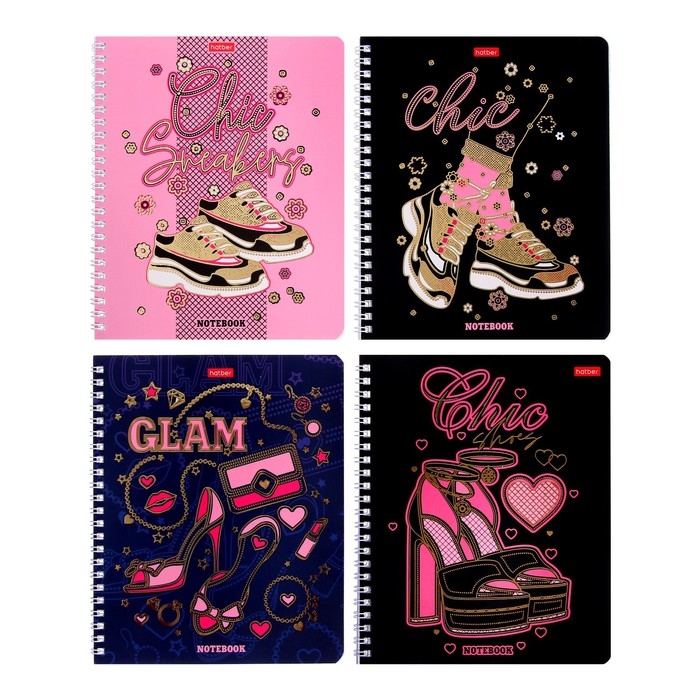 Тетрадь 48 листов в клетку на гребне Тетрадь 48 листов в клетку на гребне "Модные штучки", обложка мелованный картон, матовая ламинация, 3D фольга, блок офсет 65г/м2, 4 вида МИКС