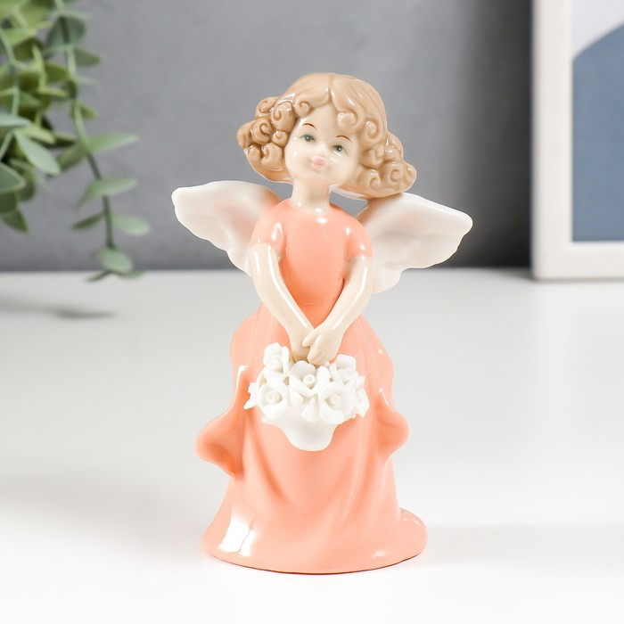 Сувенир Сувенир "Ангелочек-девочка с корзинкой белых роз" 14х5х8 см, МИКС