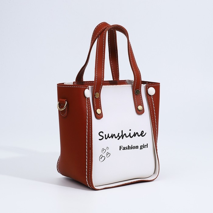 Сумка женская тоут на молнии, цвет белый/коричневый