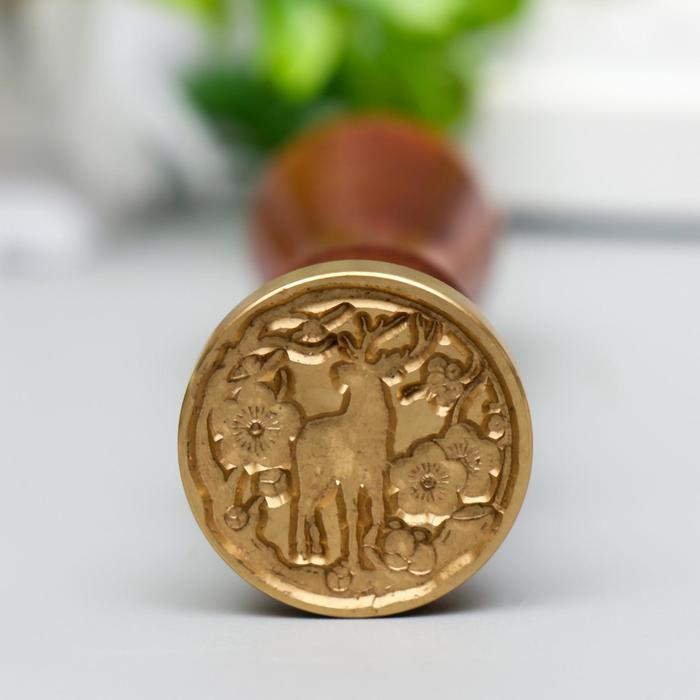 Печать для сургуча с деревянной ручкой Печать для сургуча с деревянной ручкой "Олень в цветущем лесу" 9х2,5х2,5 см