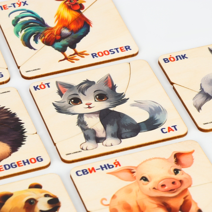 Пазлы деревянные развивающие для малышей. Картинки - половинки детские &laquo;Животные&raquo;