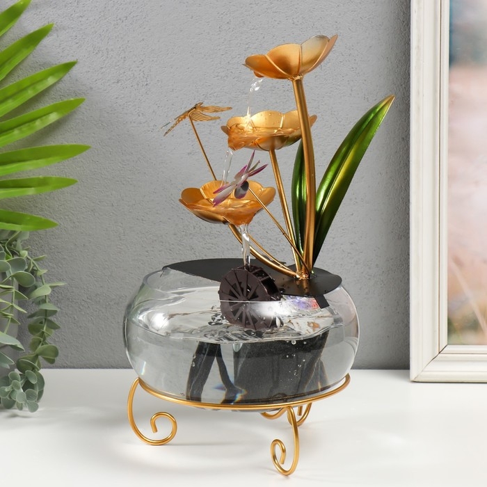 Фонтан настольный от сети Фонтан настольный от сети "Стрекоза в цветах" 21х21х34 см