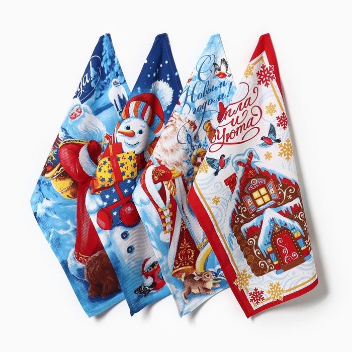 Набор кухонных полотенец Доляна &laquo;С новым годом&raquo; 35х60см-4шт, 100% хлопок