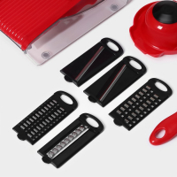 Тёрка с лотком Доляна Vegan, 6 насадок, 30&times;10,5&times;11 см, цвет зелёный, овощечистка металлическая, цвет красный