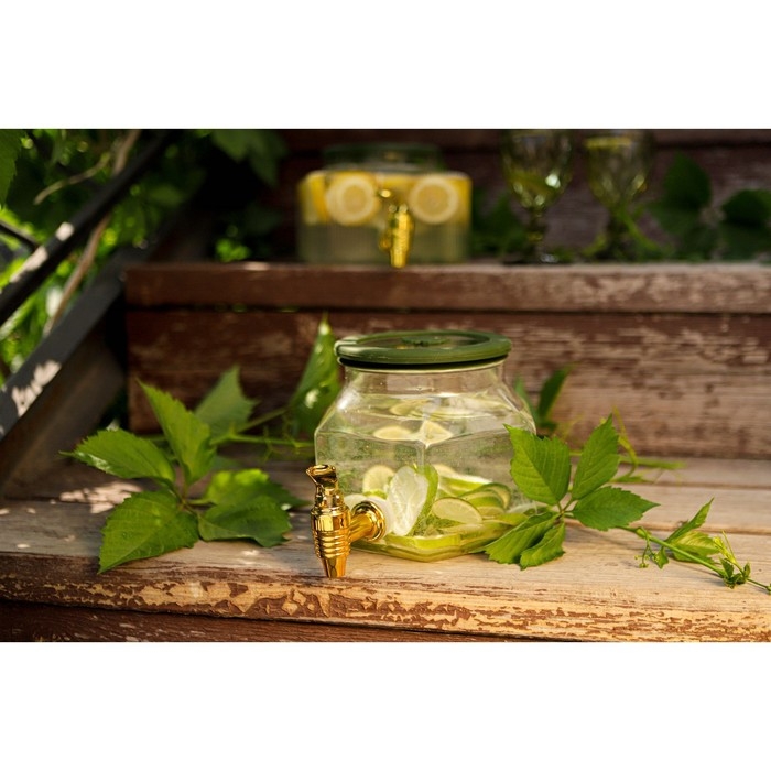 Диспенсер для напитков стеклянный &laquo;Листок&raquo;, 2,5 л, 18&times;12&times;15 см